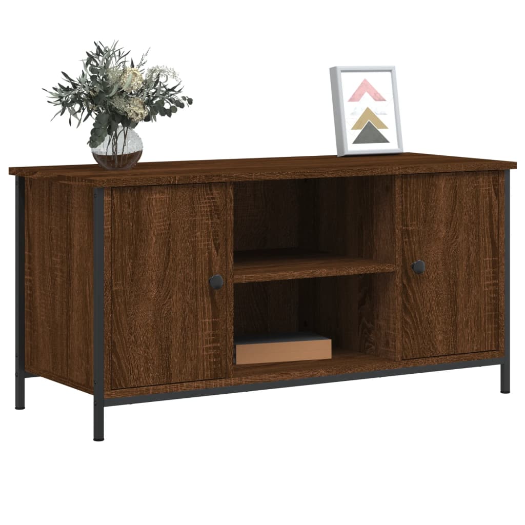 Tv-meubel 100x40x50 cm bewerkt hout bruin eikenkleur is nu te koop bij PeponiXL, paradijselijk wonen!