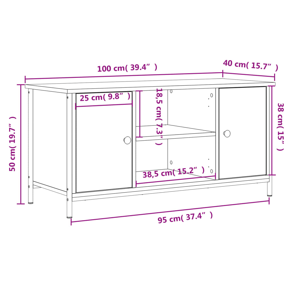 Tv-meubel 100x40x50 cm bewerkt hout bruin eikenkleur is nu te koop bij PeponiXL, paradijselijk wonen!