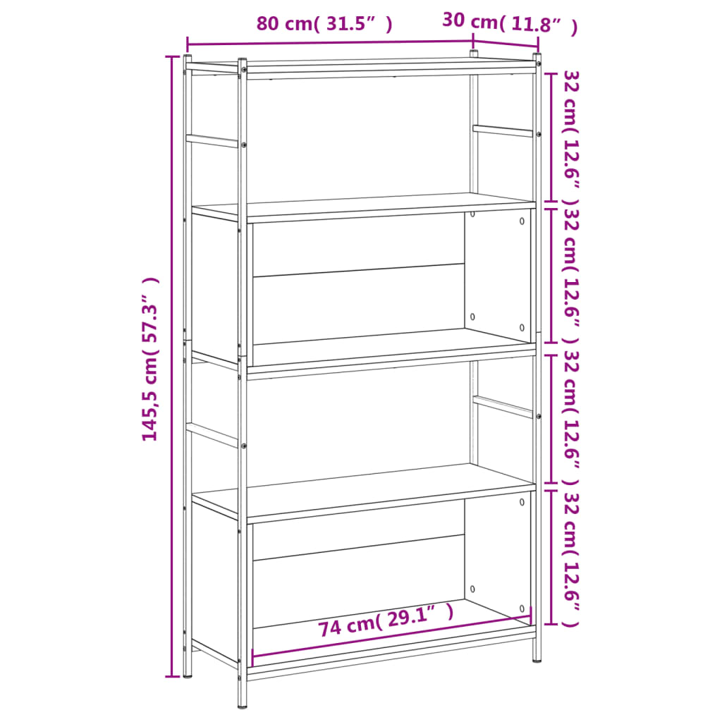 Boekenrek 80x30x145,5 cm bewerkt hout en ijzer zwart is nu te koop bij PeponiXL, paradijselijk wonen!