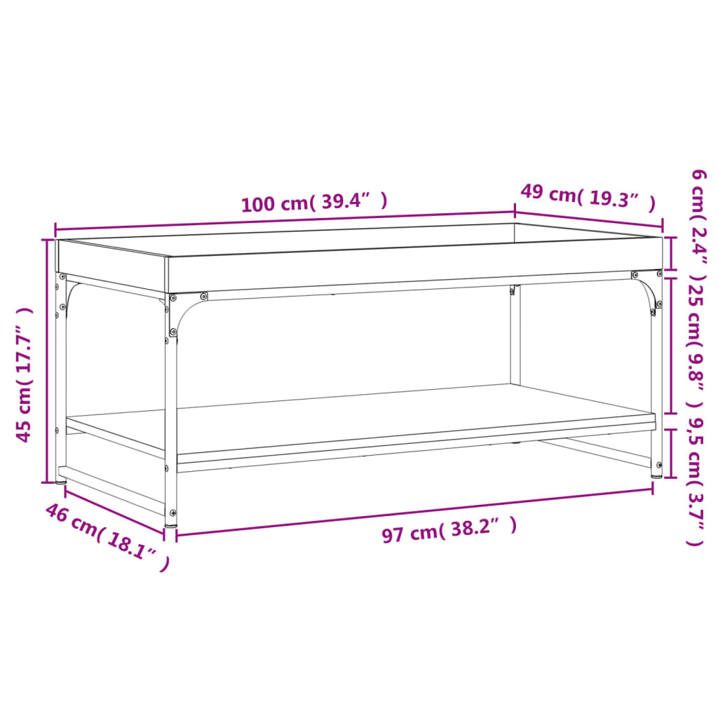 Salontafel 100x49x45 cm bewerkt hout bruin eikenkleur is nu te koop bij PeponiXL, paradijselijk wonen!