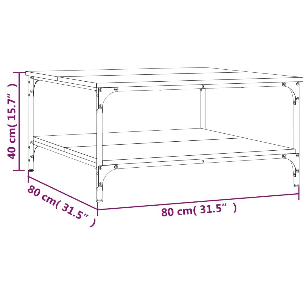 Salontafel 80x80x40 cm bewerkt hout bruin eikenkleur is nu te koop bij PeponiXL, paradijselijk wonen!