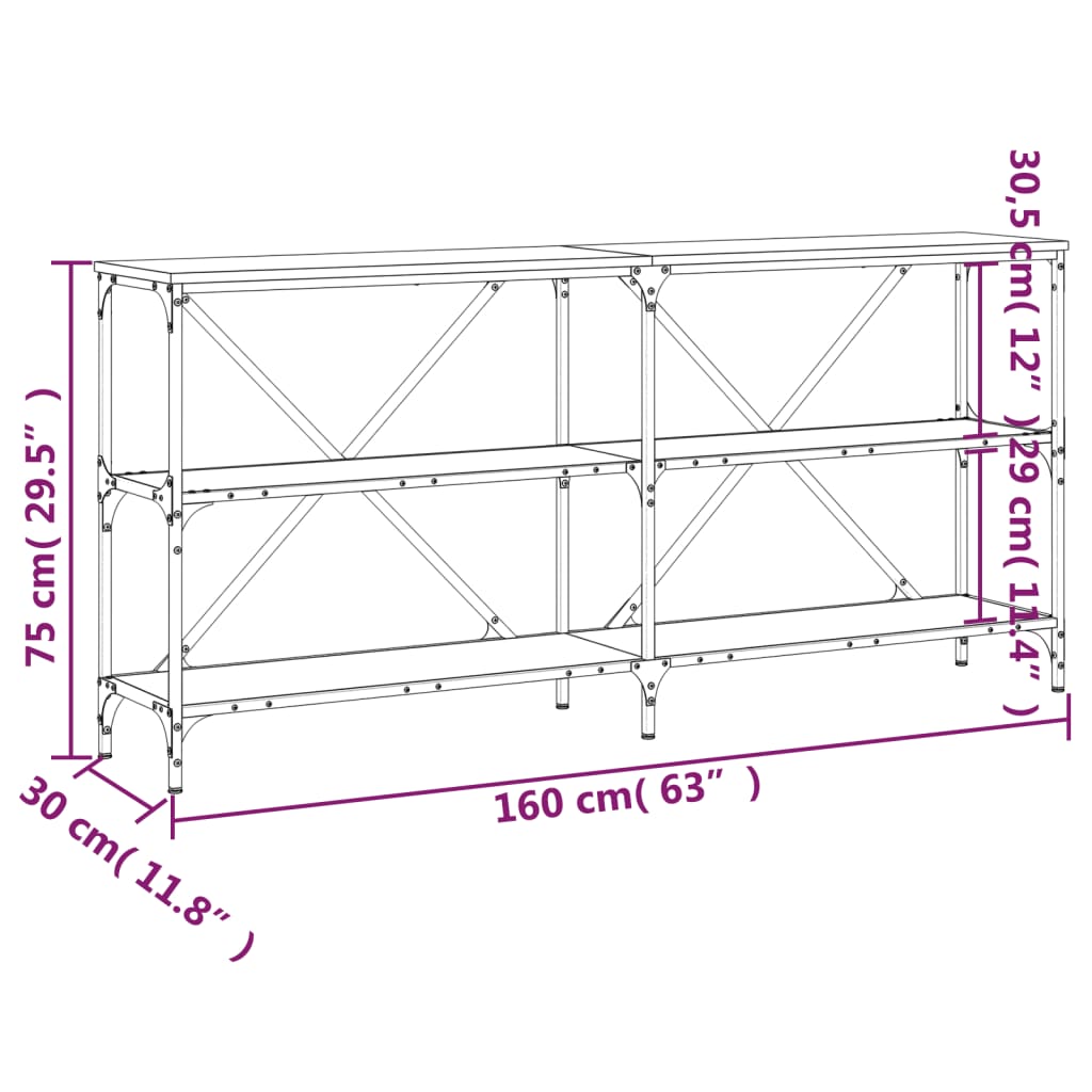 Wandtafel 160x30x75 cm bewerkt hout en ijzer zwart is nu te koop bij PeponiXL, paradijselijk wonen!