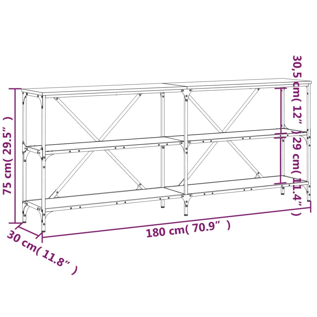 Wandtafel 180x30x75 cm bewerkt hout en ijzer zwart is nu te koop bij PeponiXL, paradijselijk wonen!