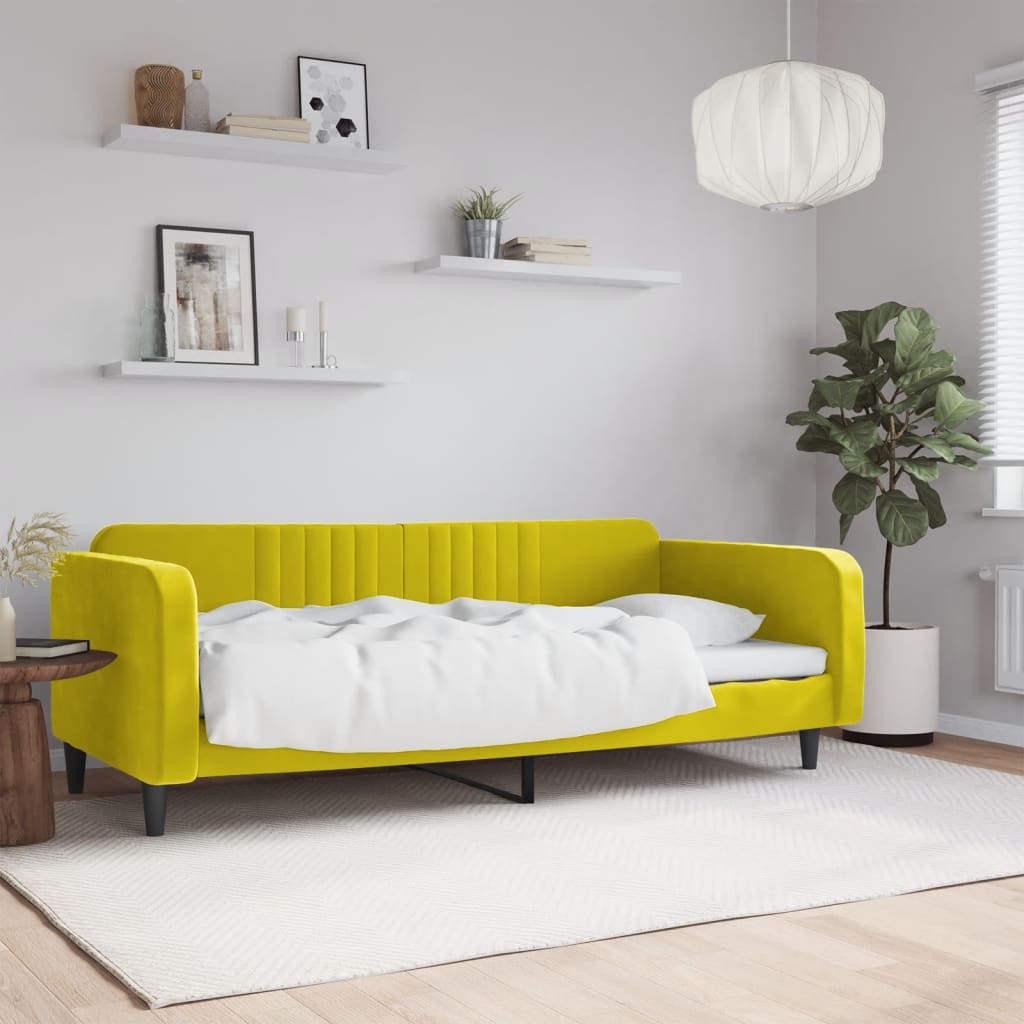 Slaapbank 100x200 cm fluweel geel is nu te koop bij PeponiXL, paradijselijk wonen!