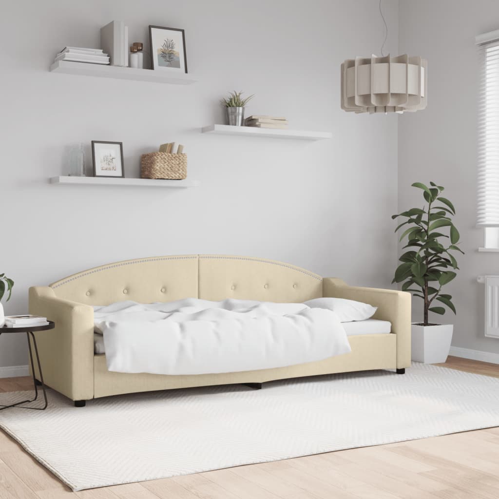 Slaapbank 80x200 cm stof crèmekleurig is nu te koop bij PeponiXL, paradijselijk wonen!