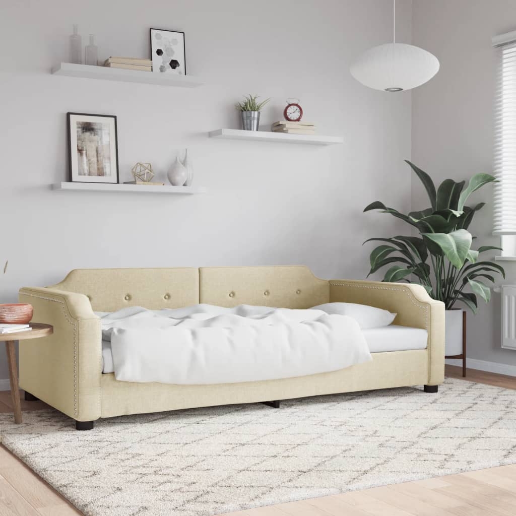 Slaapbank 80x200 cm stof crèmekleurig is nu te koop bij PeponiXL, paradijselijk wonen!