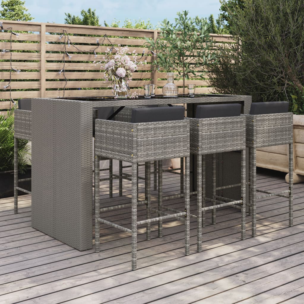 7-delige Tuinbarset met kussens poly rattan grijs is nu te koop bij PeponiXL, paradijselijk wonen!