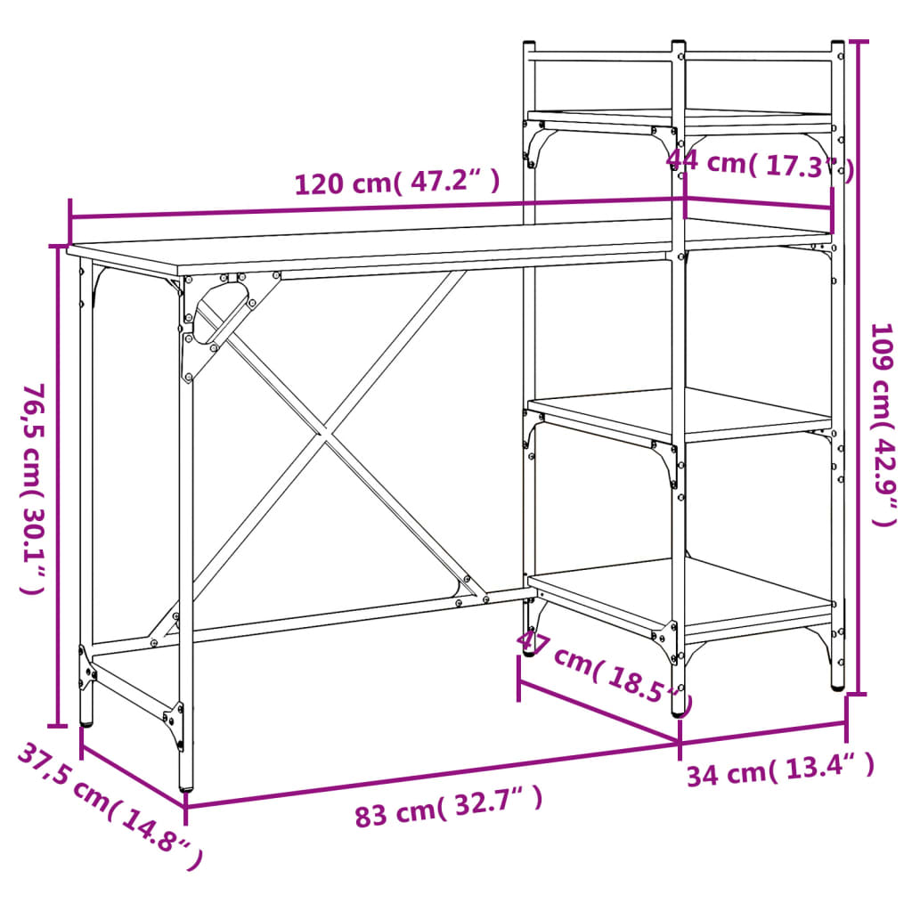 Computerbureau met schappen 120x47x109 cm zwart is nu te koop bij PeponiXL, paradijselijk wonen!