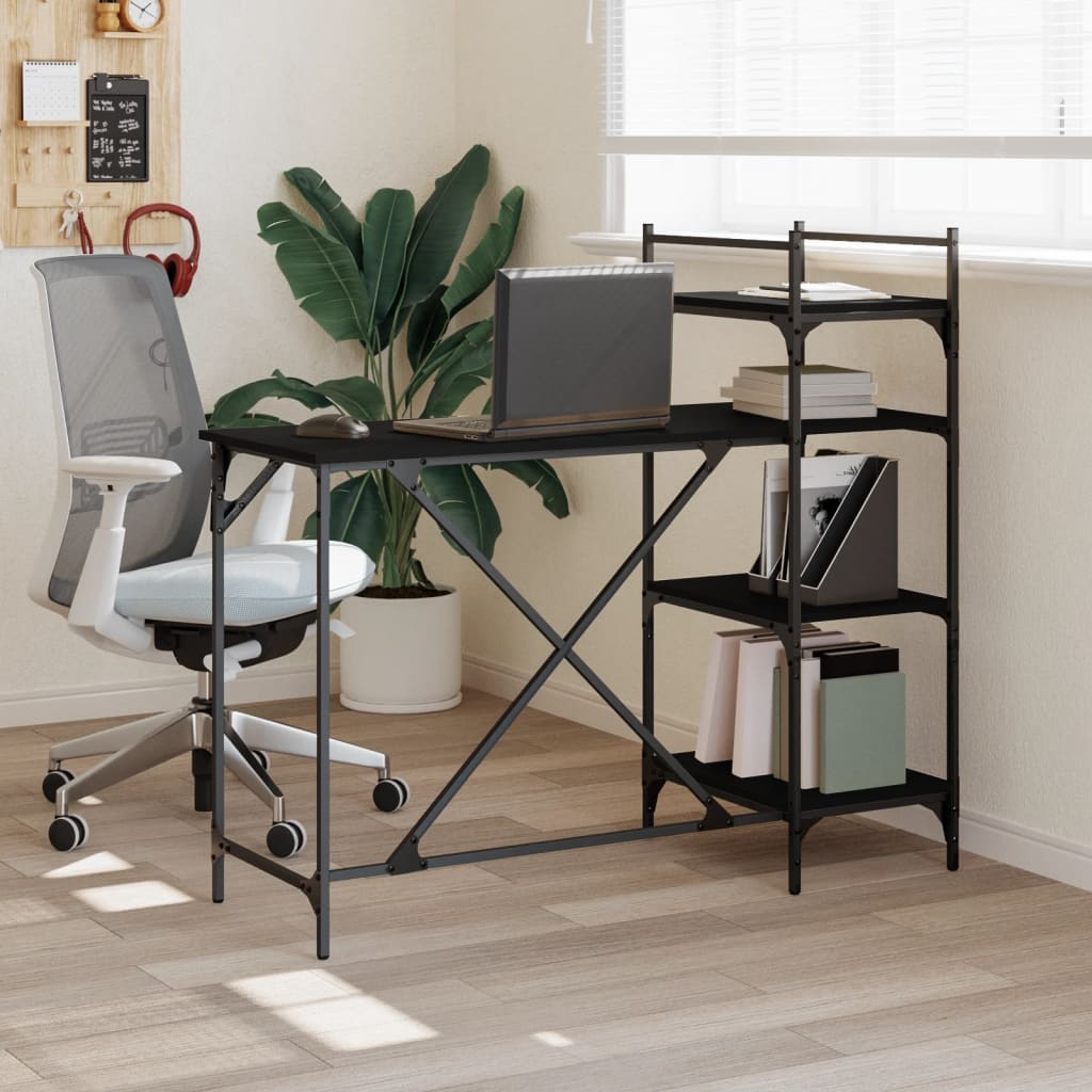 Computerbureau met schappen 120x47x109 cm zwart is nu te koop bij PeponiXL, paradijselijk wonen!