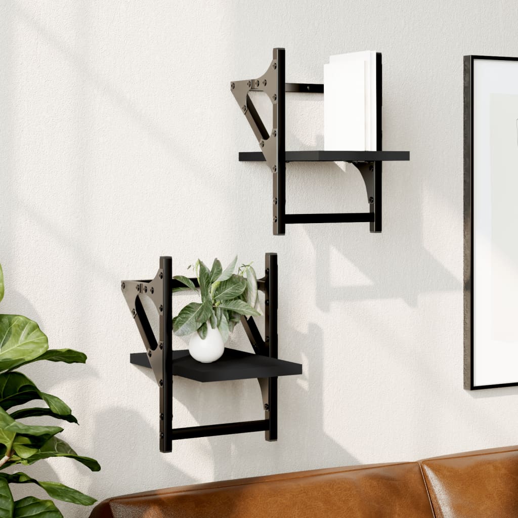 Wandschappen met stangen 2 st 20x25x30 cm zwart is nu te koop bij PeponiXL, paradijselijk wonen!