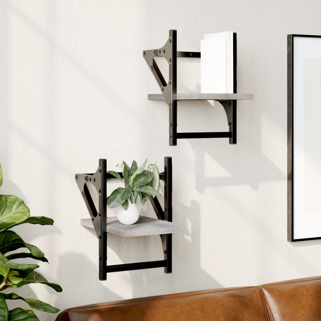 Wandschappen met stangen 2 st 20x25x30 cm grijs sonoma eiken is nu te koop bij PeponiXL, paradijselijk wonen!