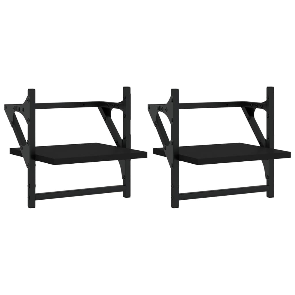 Wandschappen met stangen 2 st 30x25x30 cm zwart is nu te koop bij PeponiXL, paradijselijk wonen!