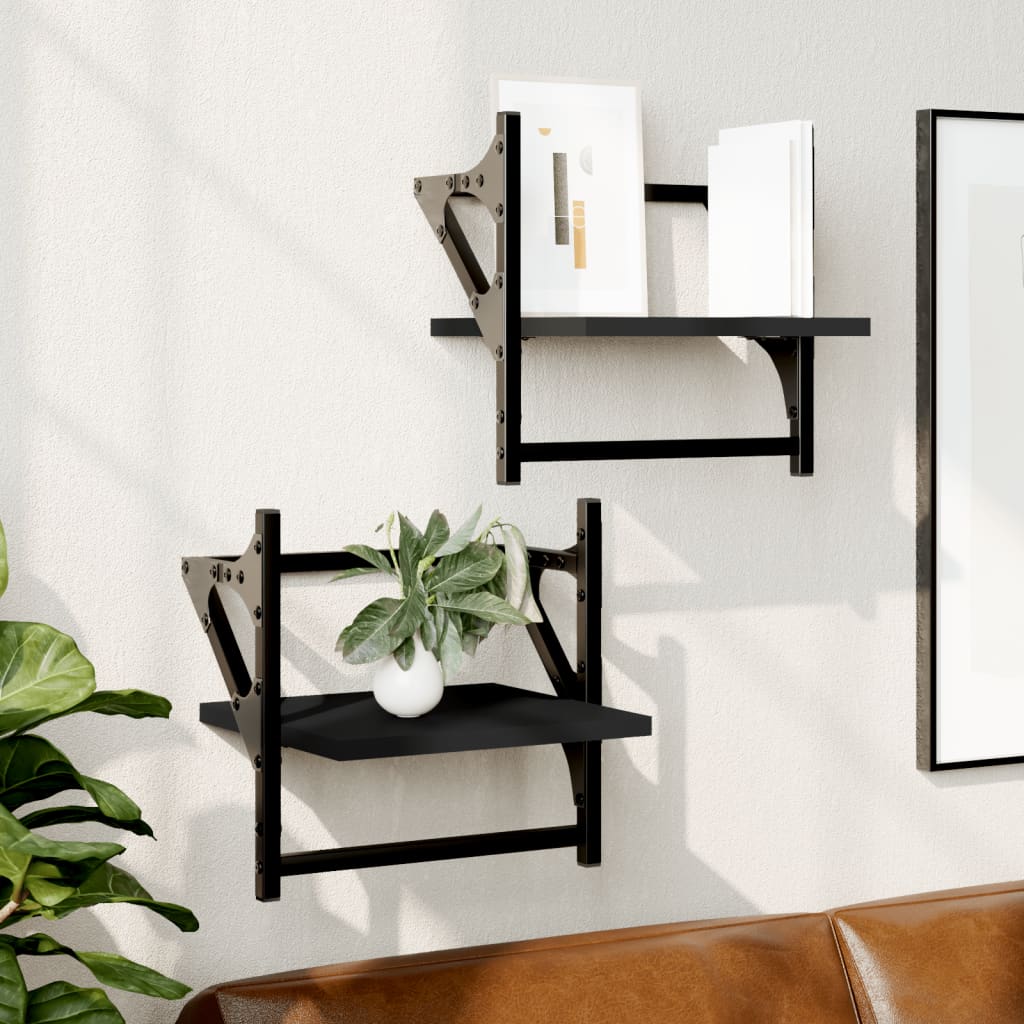 Wandschappen met stangen 2 st 30x25x30 cm zwart is nu te koop bij PeponiXL, paradijselijk wonen!