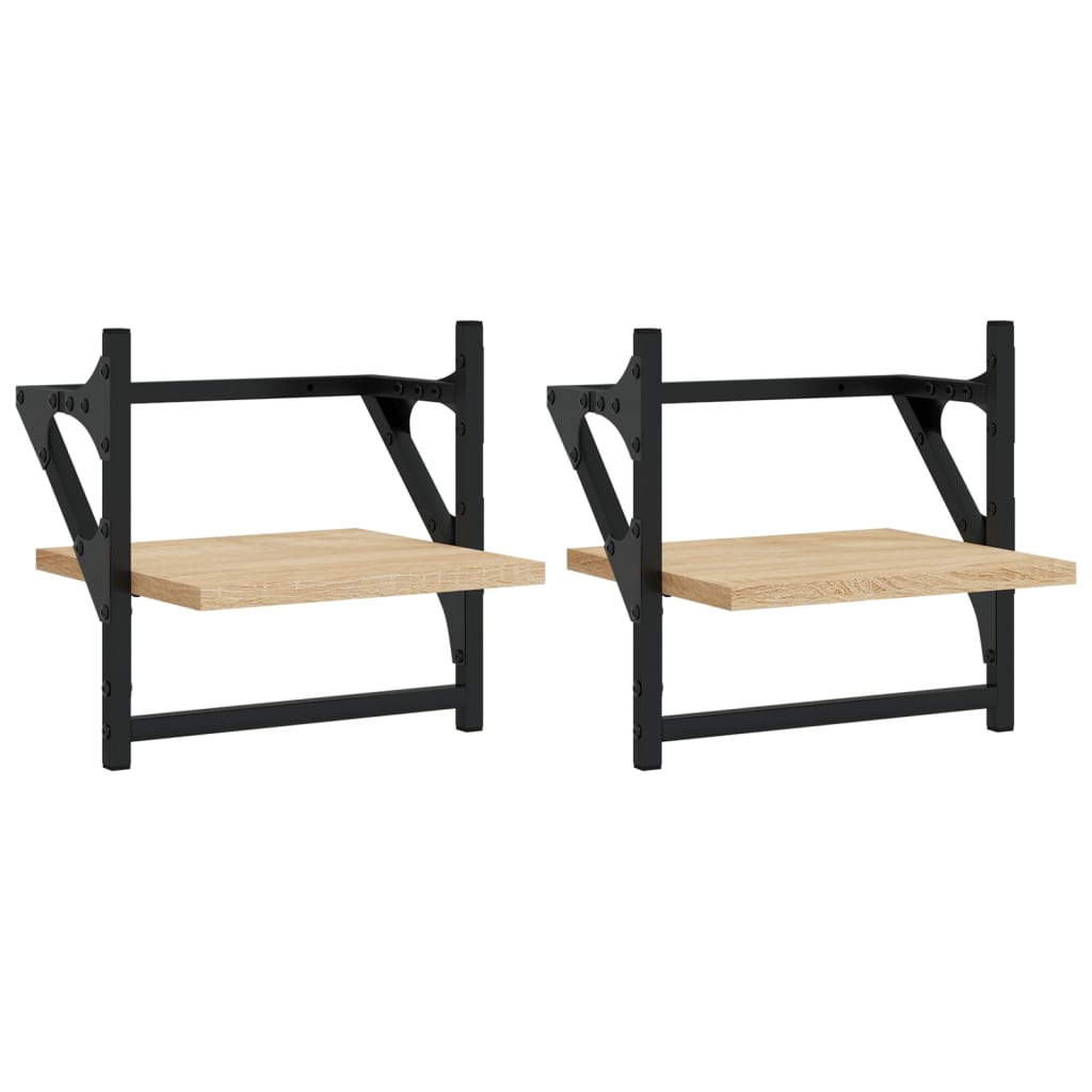 Wandschappen met stangen 2 st 30x25x30 cm sonoma eikenkleurig is nu te koop bij PeponiXL, paradijselijk wonen!