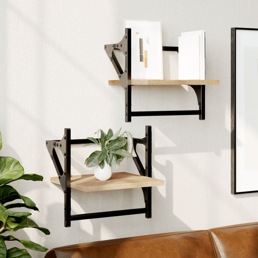 Wandschappen met stangen 2 st 30x25x30 cm sonoma eikenkleurig is nu te koop bij PeponiXL, paradijselijk wonen!