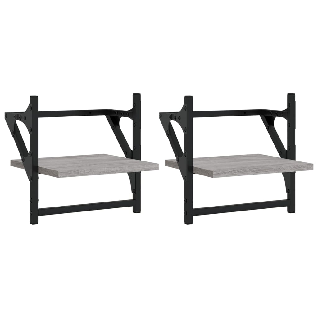 Wandschappen met stangen 2 st 30x25x30 cm grijs sonoma eiken is nu te koop bij PeponiXL, paradijselijk wonen!