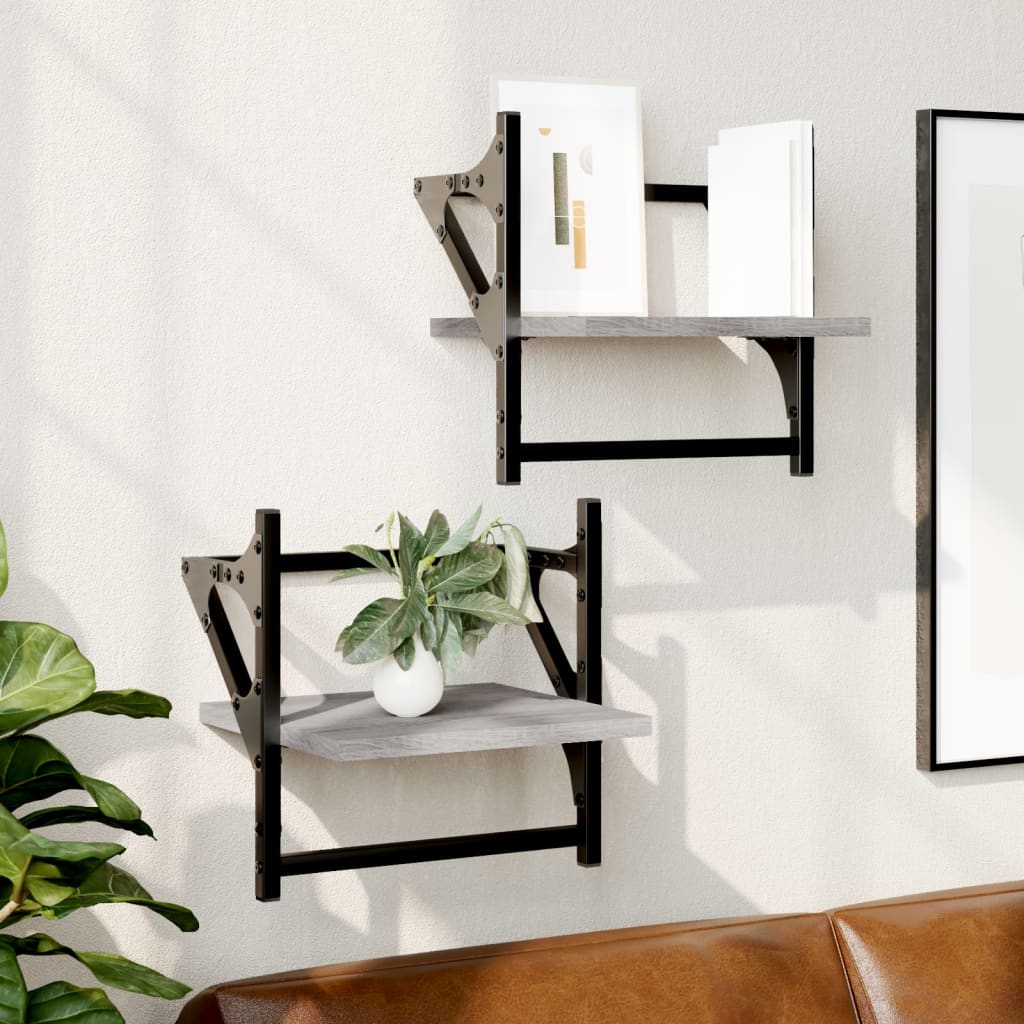 Wandschappen met stangen 2 st 30x25x30 cm grijs sonoma eiken is nu te koop bij PeponiXL, paradijselijk wonen!