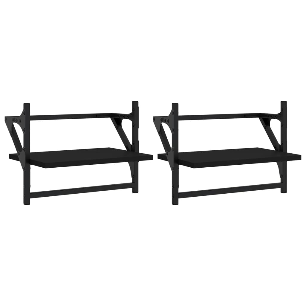 Wandschappen met stangen 2 st 40x25x30 cm zwart is nu te koop bij PeponiXL, paradijselijk wonen!