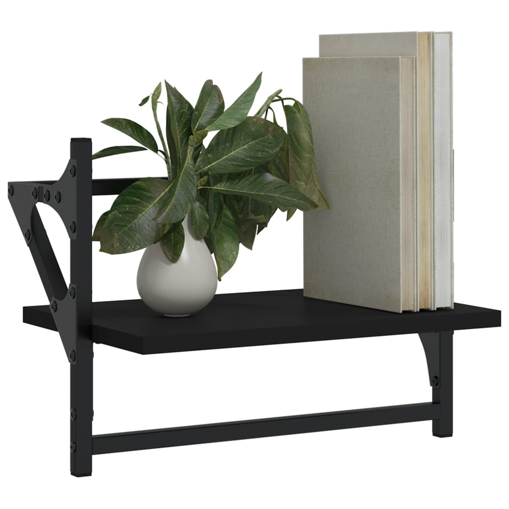 Wandschappen met stangen 2 st 40x25x30 cm zwart is nu te koop bij PeponiXL, paradijselijk wonen!