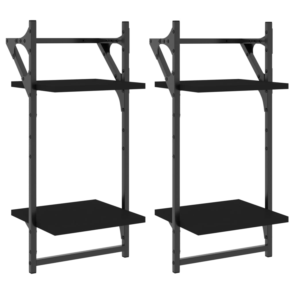 Wandschappen 2-laags met stangen 2 st 30x25x65 cm zwart is nu te koop bij PeponiXL, paradijselijk wonen!