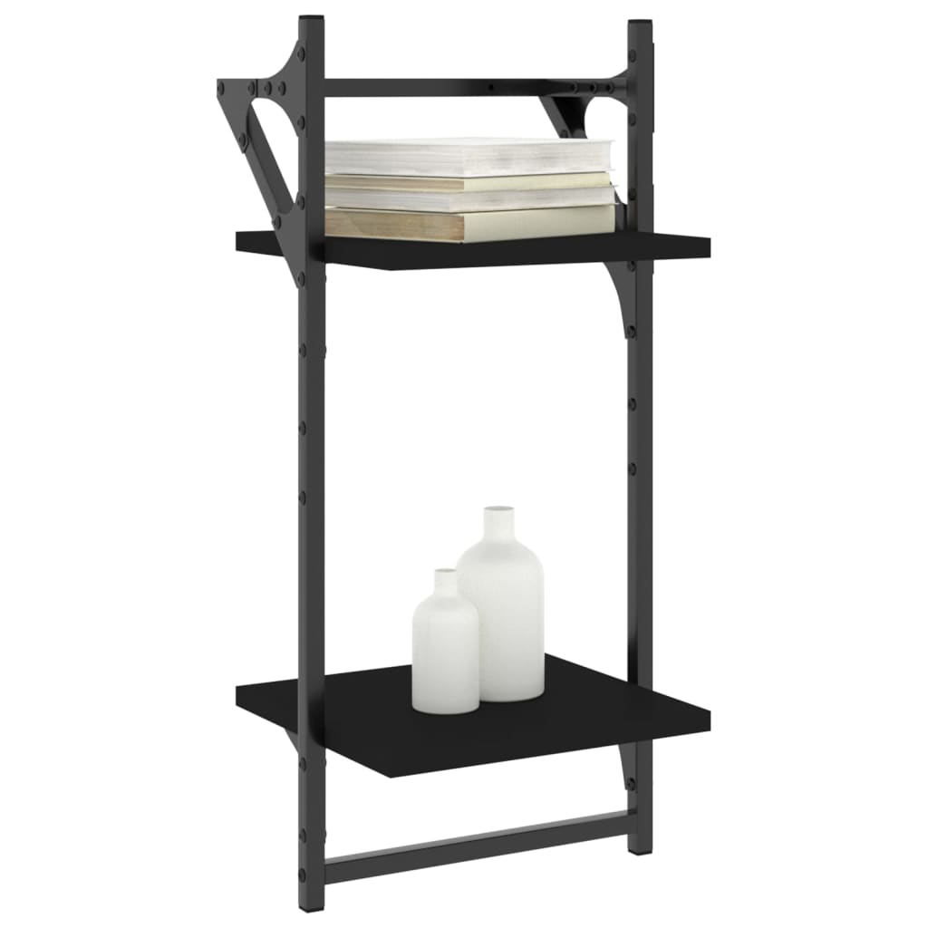 Wandschappen 2-laags met stangen 2 st 30x25x65 cm zwart is nu te koop bij PeponiXL, paradijselijk wonen!