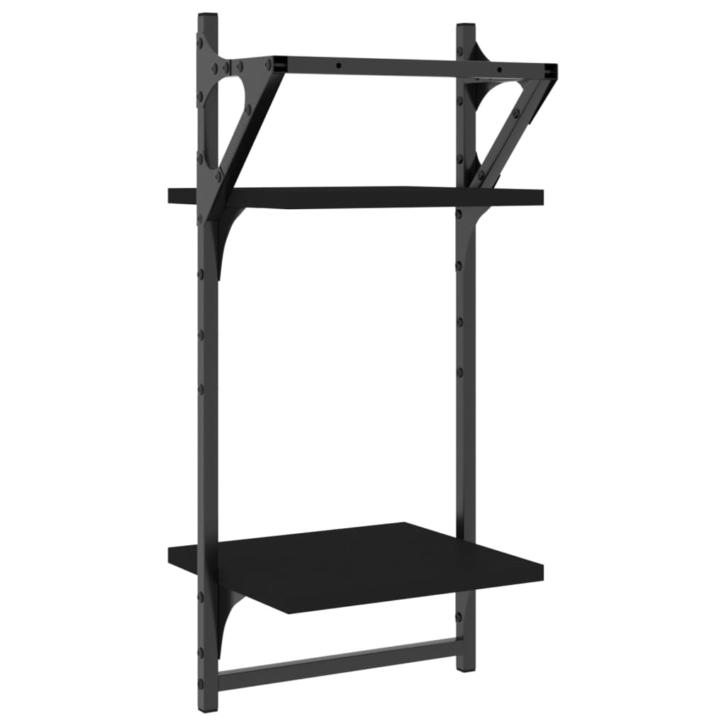 Wandschappen 2-laags met stangen 2 st 30x25x65 cm zwart is nu te koop bij PeponiXL, paradijselijk wonen!