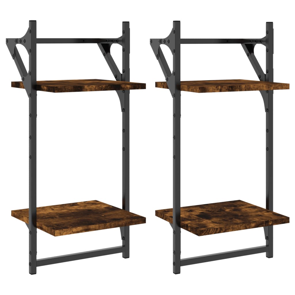 Wandschappen 2-laags met stangen 2 st 30x25x65 cm gerookt eiken is nu te koop bij PeponiXL, paradijselijk wonen!