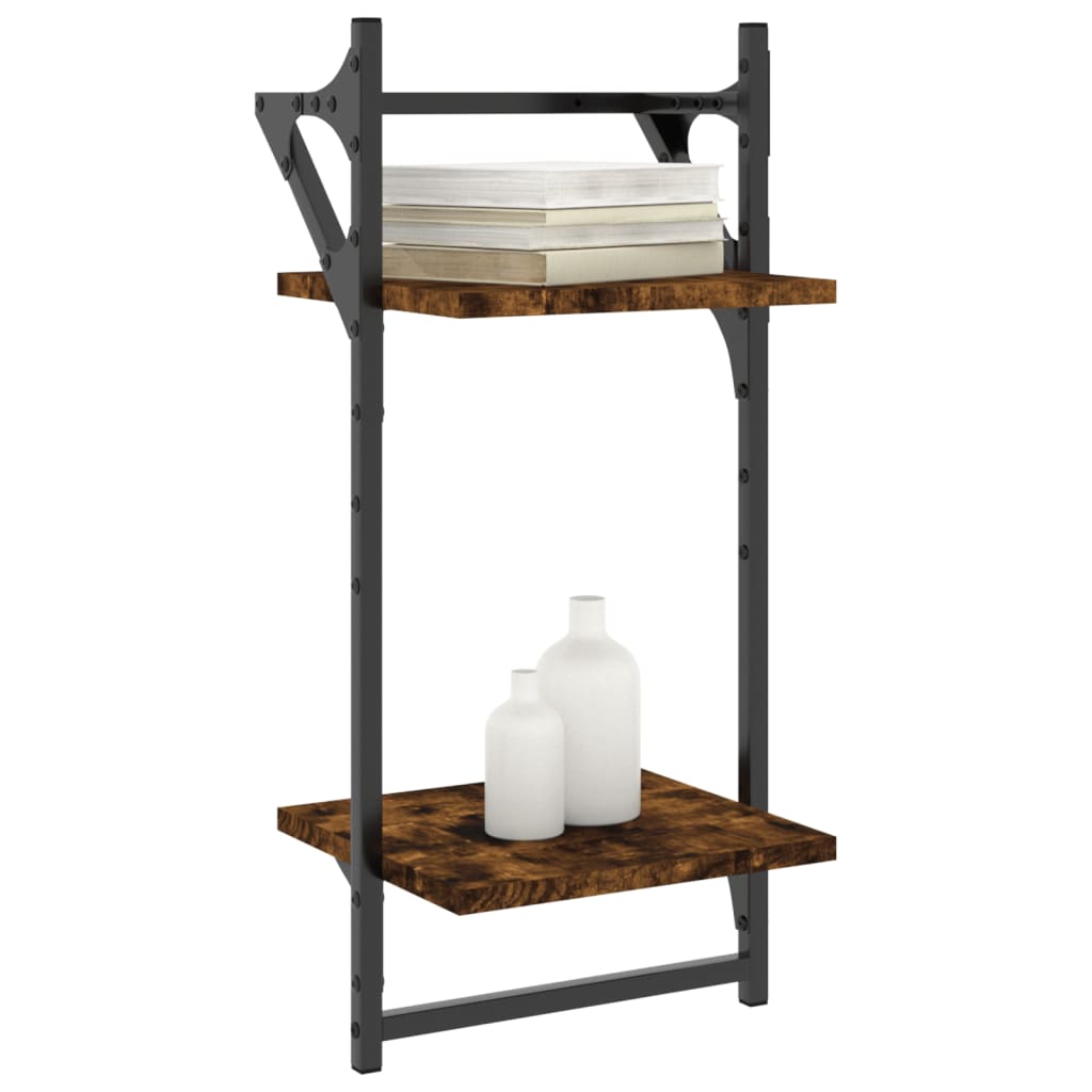 Wandschappen 2-laags met stangen 2 st 30x25x65 cm gerookt eiken is nu te koop bij PeponiXL, paradijselijk wonen!