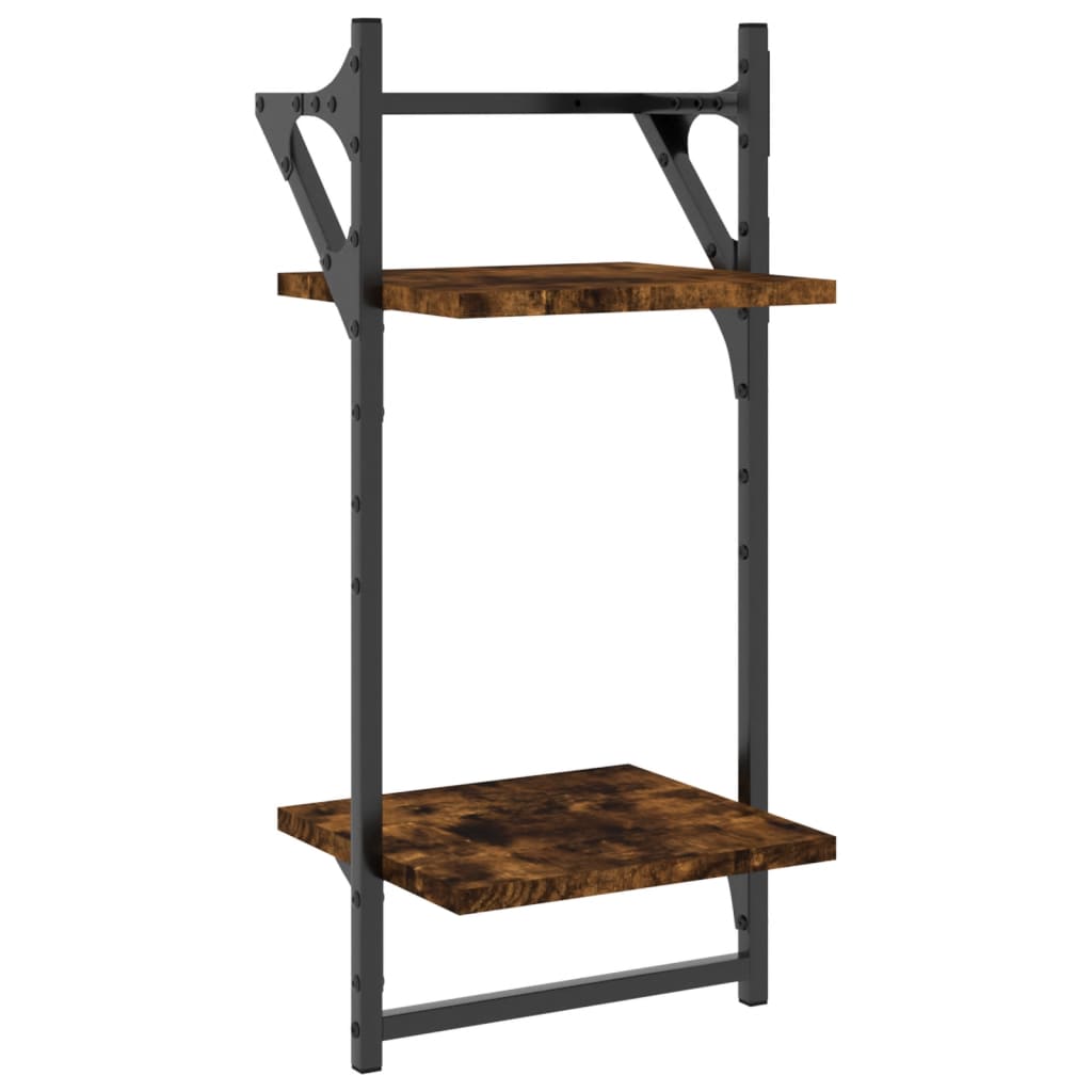 Wandschappen 2-laags met stangen 2 st 30x25x65 cm gerookt eiken is nu te koop bij PeponiXL, paradijselijk wonen!