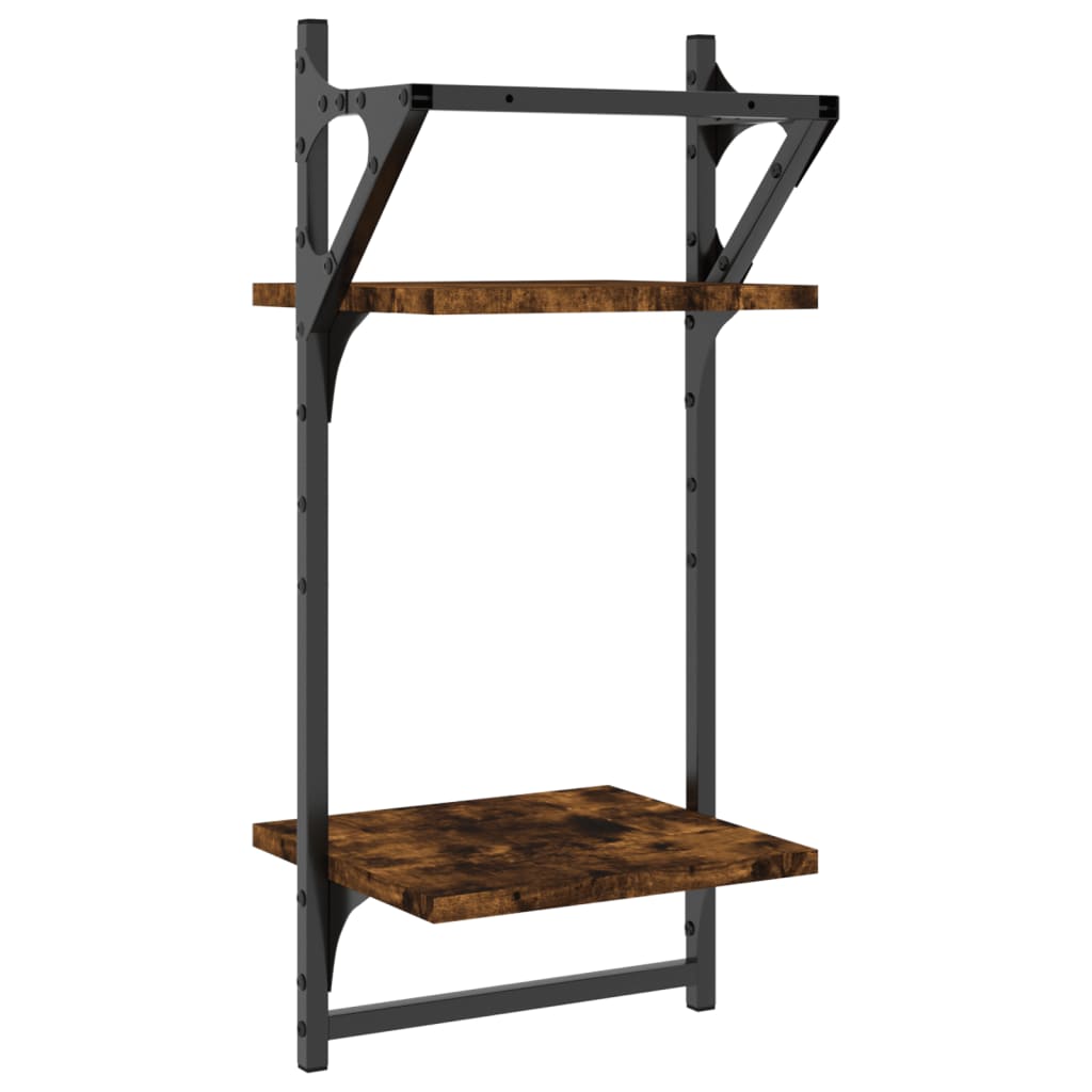 Wandschappen 2-laags met stangen 2 st 30x25x65 cm gerookt eiken is nu te koop bij PeponiXL, paradijselijk wonen!