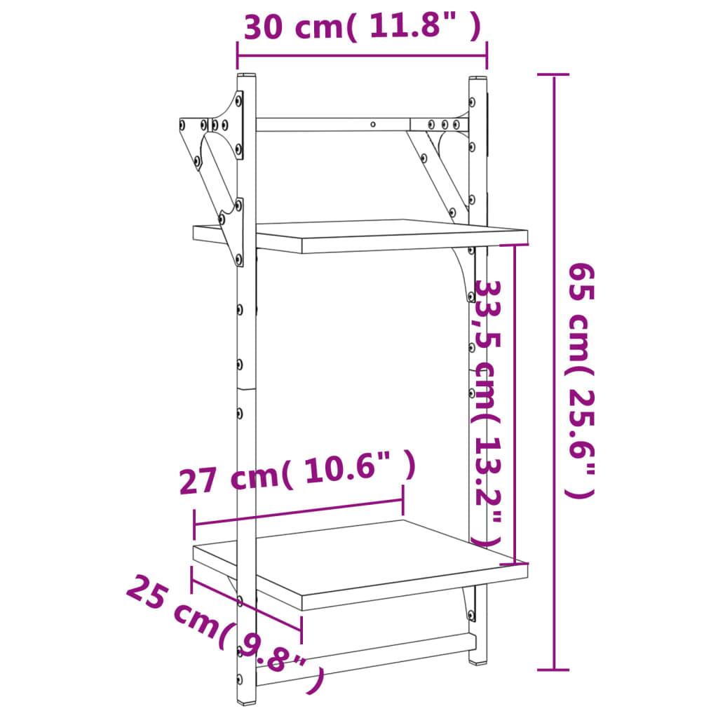 Wandschappen 2-laags met stangen 2 st 30x25x65 cm gerookt eiken is nu te koop bij PeponiXL, paradijselijk wonen!