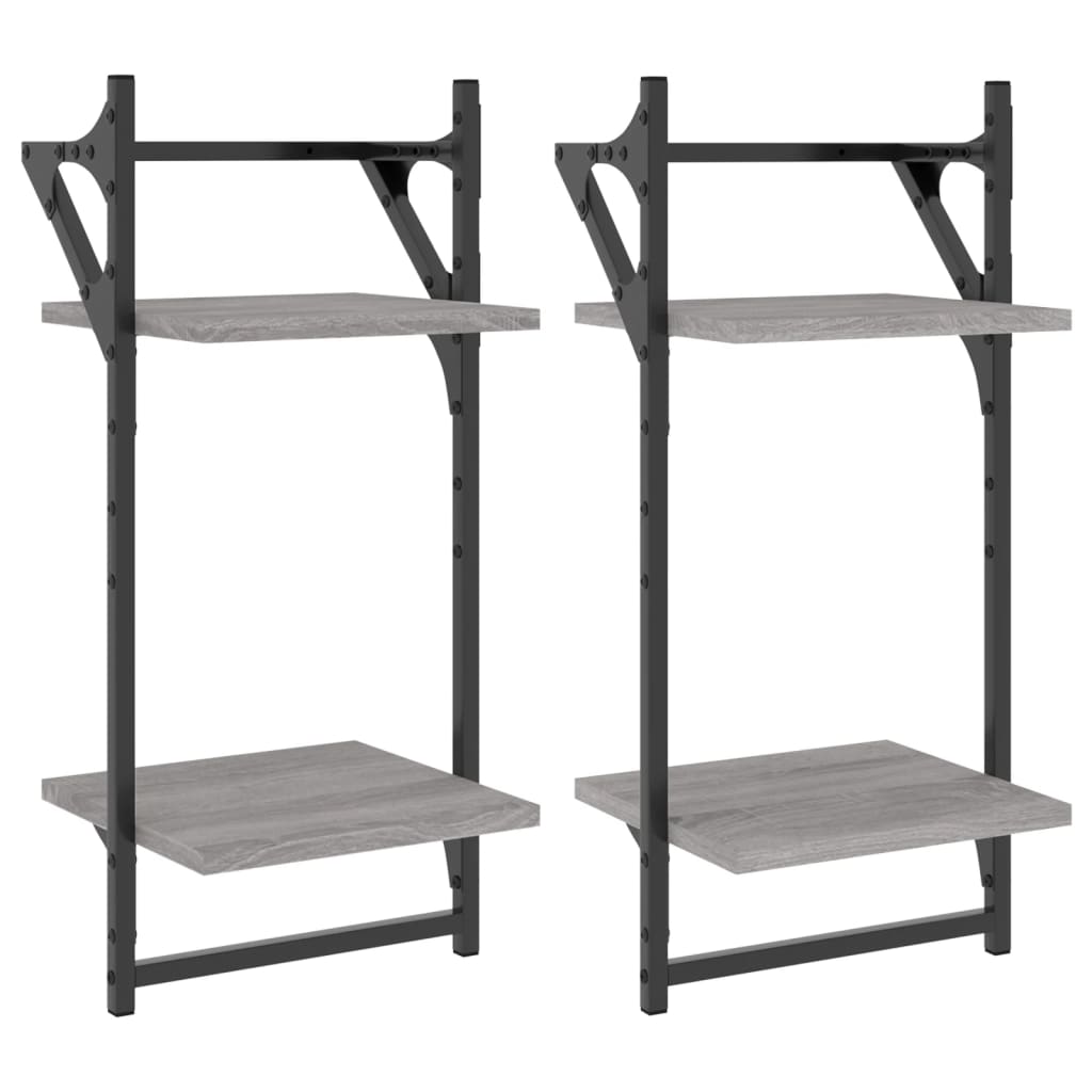 Wandschappen 2-laags met stangen 2 st 30x25x65 cm grijs sonoma is nu te koop bij PeponiXL, paradijselijk wonen!