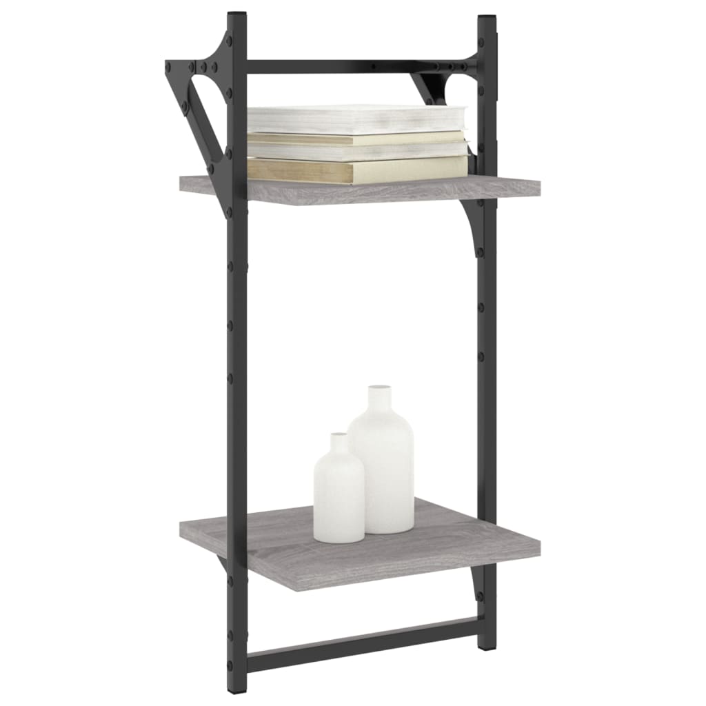 Wandschappen 2-laags met stangen 2 st 30x25x65 cm grijs sonoma is nu te koop bij PeponiXL, paradijselijk wonen!
