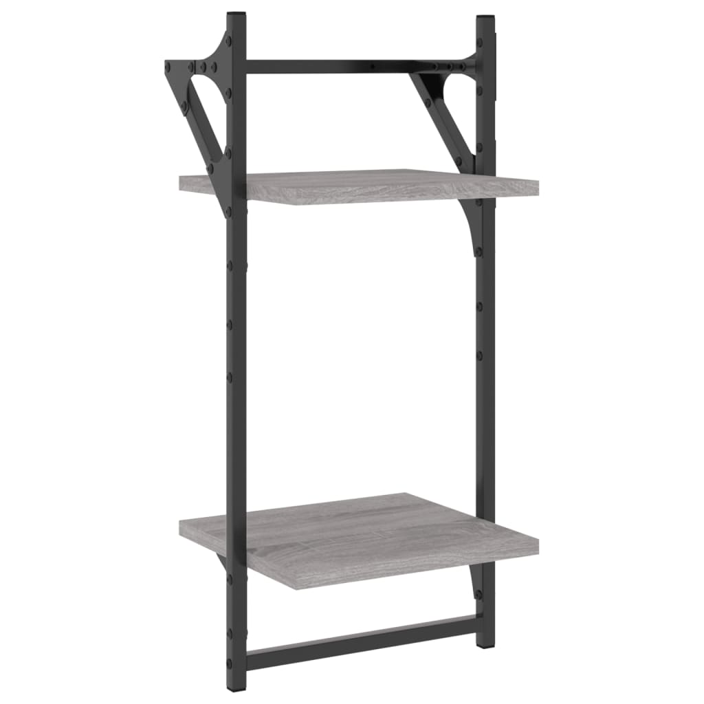 Wandschappen 2-laags met stangen 2 st 30x25x65 cm grijs sonoma is nu te koop bij PeponiXL, paradijselijk wonen!