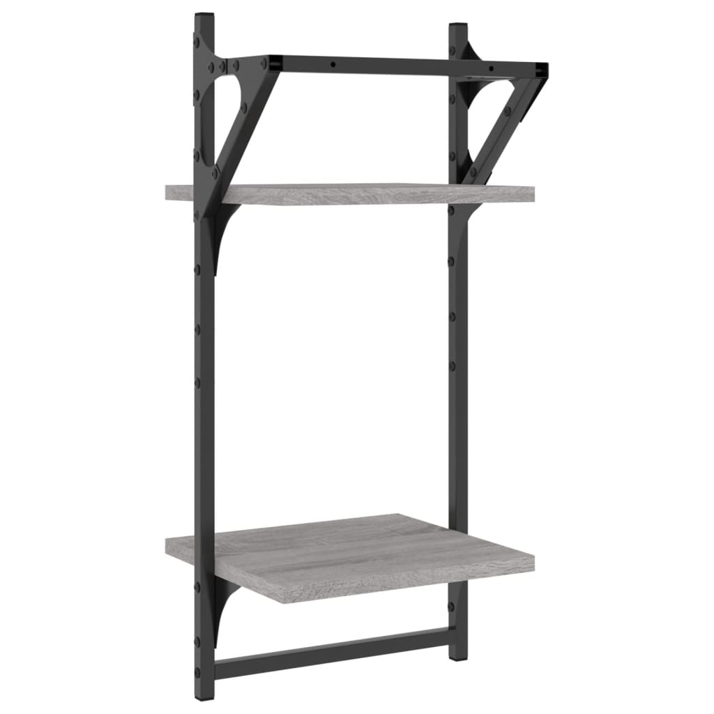 Wandschappen 2-laags met stangen 2 st 30x25x65 cm grijs sonoma is nu te koop bij PeponiXL, paradijselijk wonen!