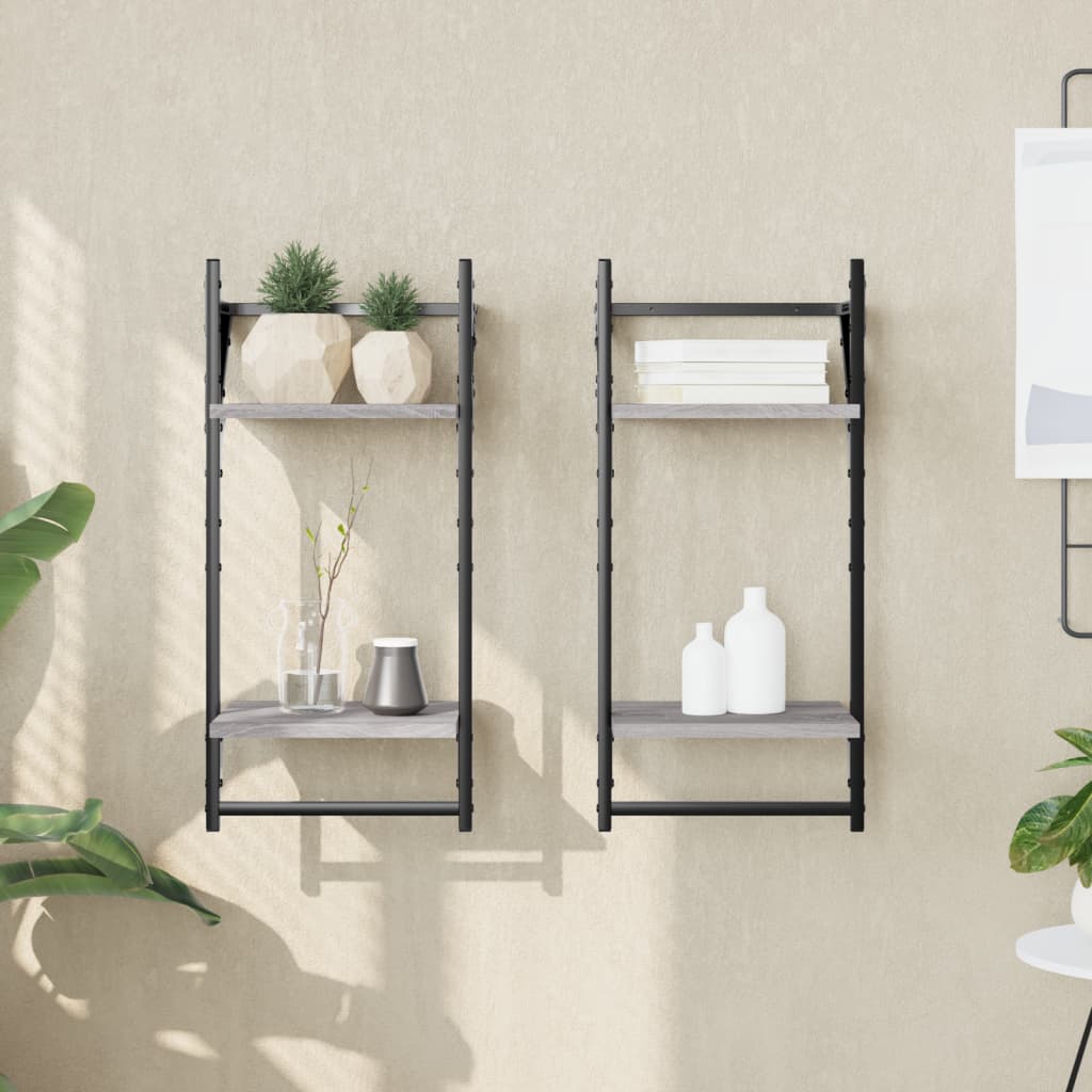Wandschappen 2-laags met stangen 2 st 30x25x65 cm grijs sonoma is nu te koop bij PeponiXL, paradijselijk wonen!