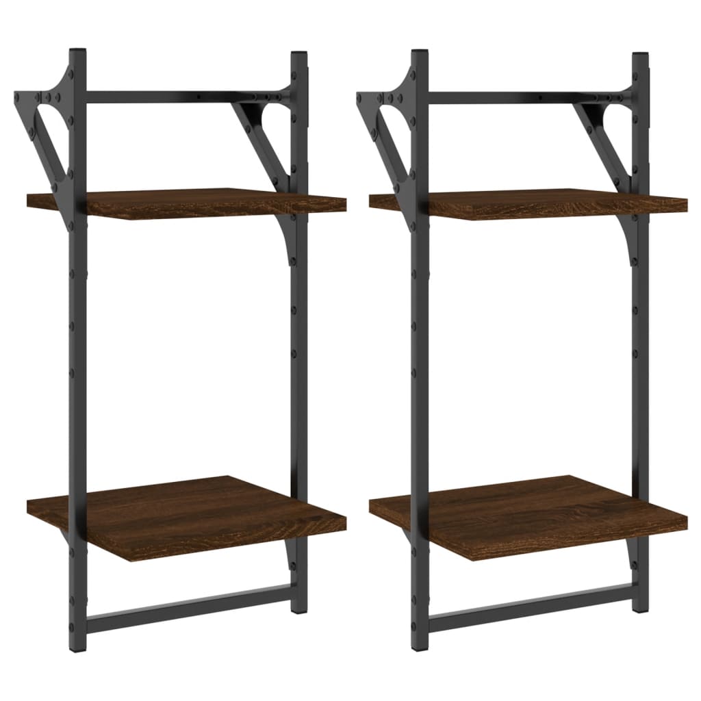Wandschappen 2-laags met stangen 2 st 30x25x65 cm bruineiken is nu te koop bij PeponiXL, paradijselijk wonen!