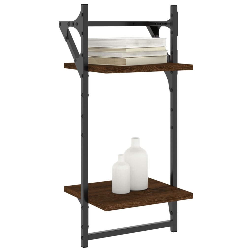Wandschappen 2-laags met stangen 2 st 30x25x65 cm bruineiken is nu te koop bij PeponiXL, paradijselijk wonen!