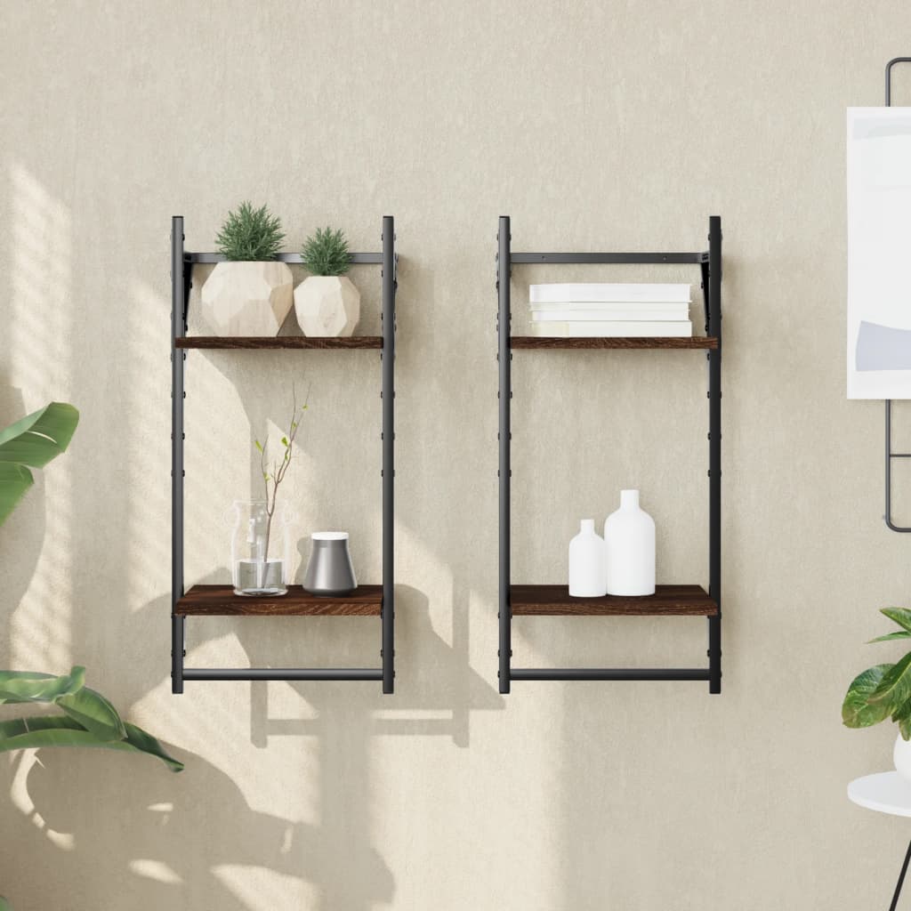 Wandschappen 2-laags met stangen 2 st 30x25x65 cm bruineiken is nu te koop bij PeponiXL, paradijselijk wonen!