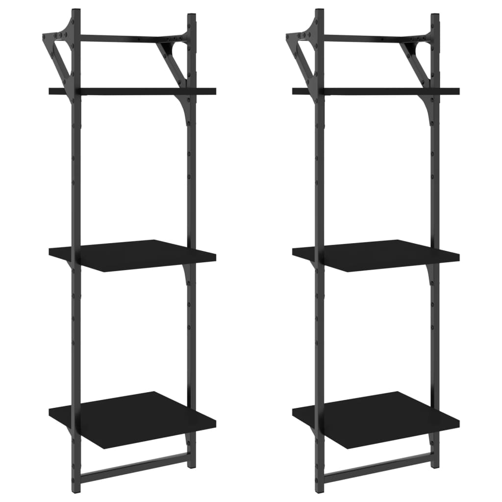 Wandschappen 3-laags met stangen 2 st 30x25x100 cm zwart is nu te koop bij PeponiXL, paradijselijk wonen!
