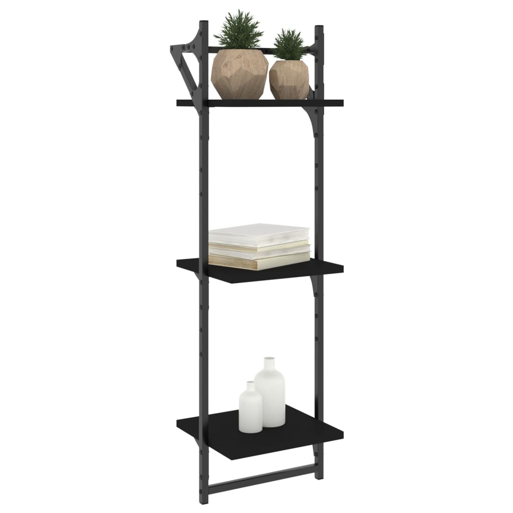 Wandschappen 3-laags met stangen 2 st 30x25x100 cm zwart is nu te koop bij PeponiXL, paradijselijk wonen!