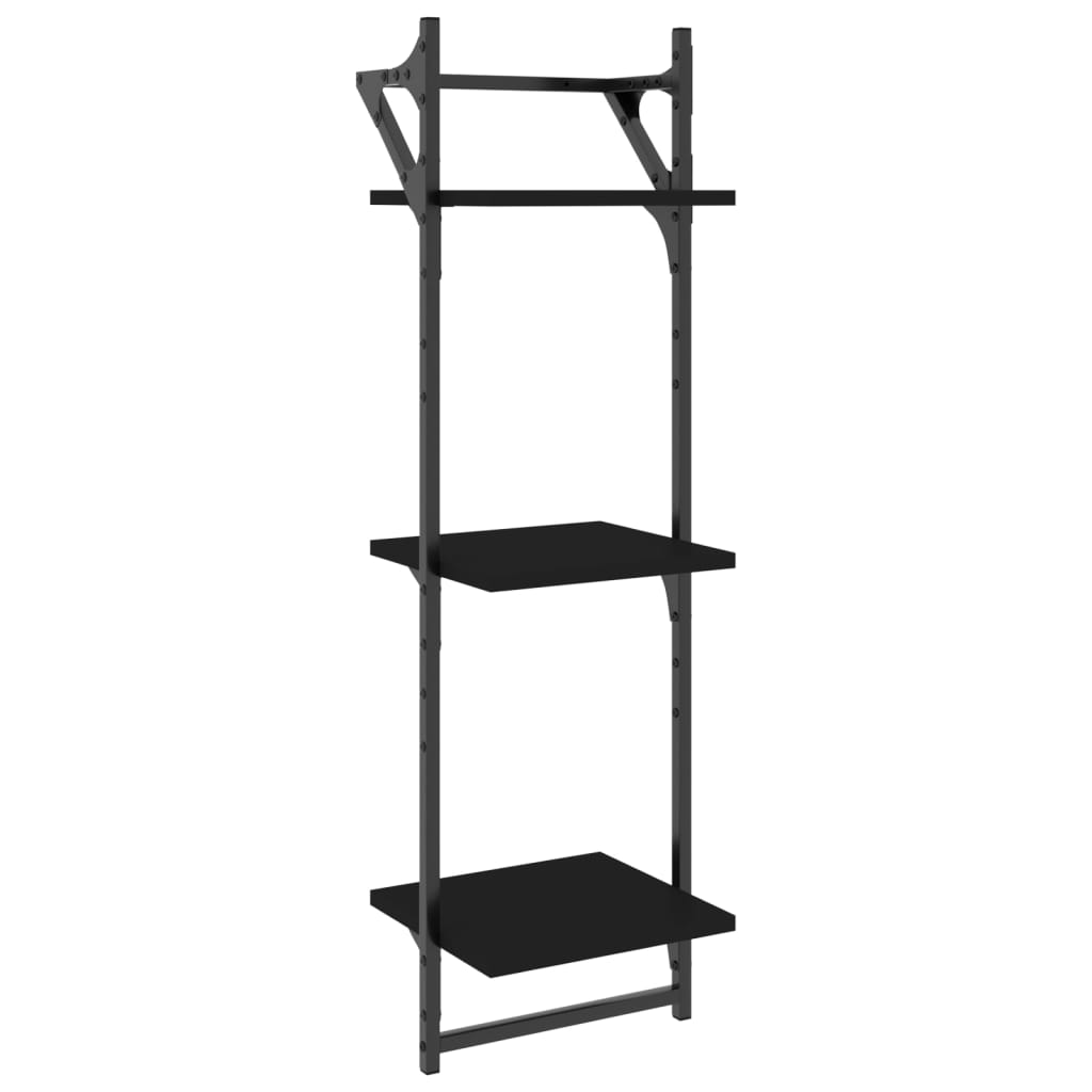 Wandschappen 3-laags met stangen 2 st 30x25x100 cm zwart is nu te koop bij PeponiXL, paradijselijk wonen!