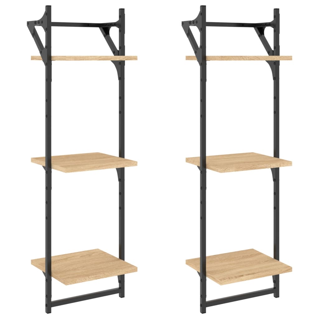 Wandschappen 3-laags met stangen 2 st 30x25x100 cm sonoma eiken is nu te koop bij PeponiXL, paradijselijk wonen!