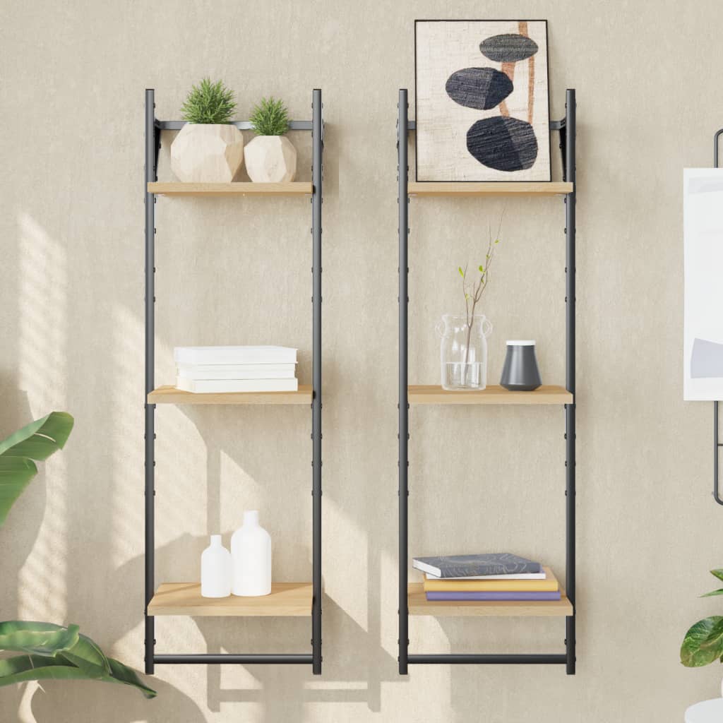 Wandschappen 3-laags met stangen 2 st 30x25x100 cm sonoma eiken is nu te koop bij PeponiXL, paradijselijk wonen!