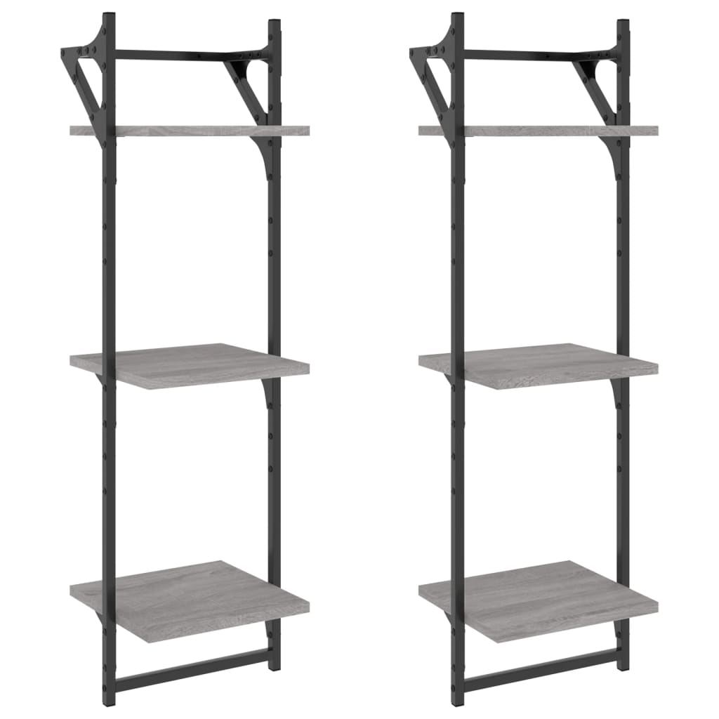 Wandschappen 3-laags met stangen 2 st 30x25x100 cm grijs sonoma is nu te koop bij PeponiXL, paradijselijk wonen!