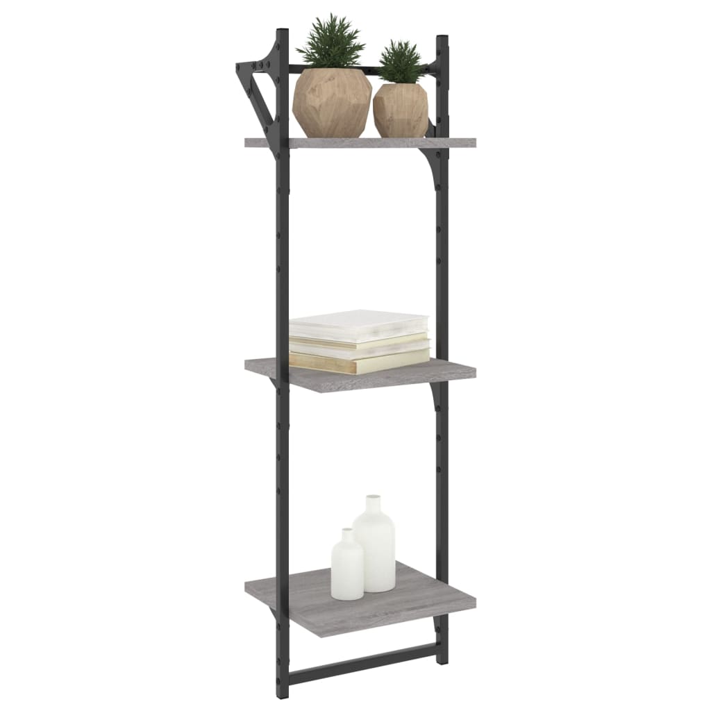 Wandschappen 3-laags met stangen 2 st 30x25x100 cm grijs sonoma is nu te koop bij PeponiXL, paradijselijk wonen!