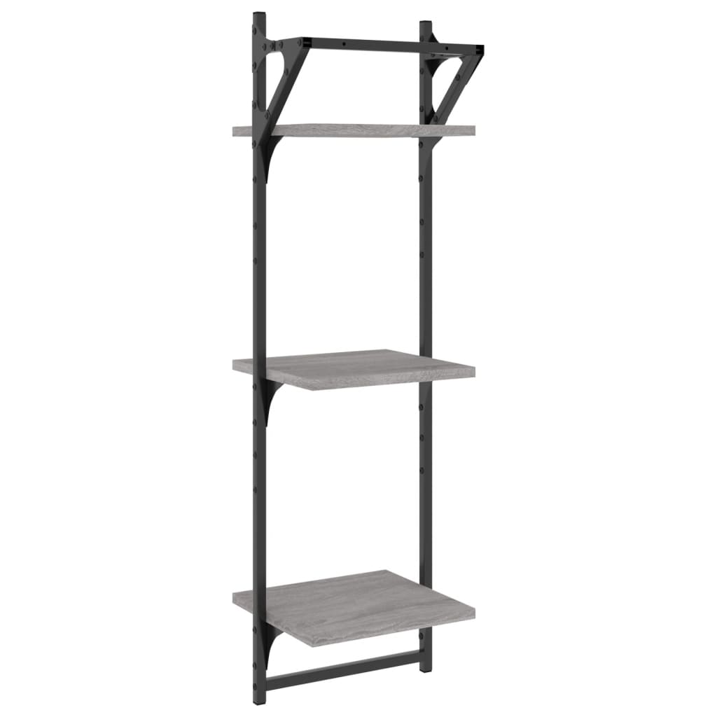 Wandschappen 3-laags met stangen 2 st 30x25x100 cm grijs sonoma is nu te koop bij PeponiXL, paradijselijk wonen!