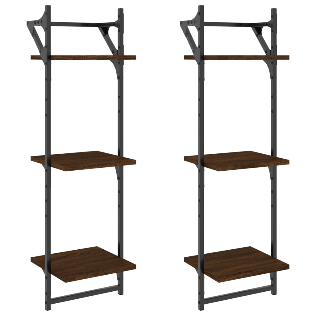 Wandschappen 3-laags met stangen 2 st 30x25x100 cm bruineiken is nu te koop bij PeponiXL, paradijselijk wonen!