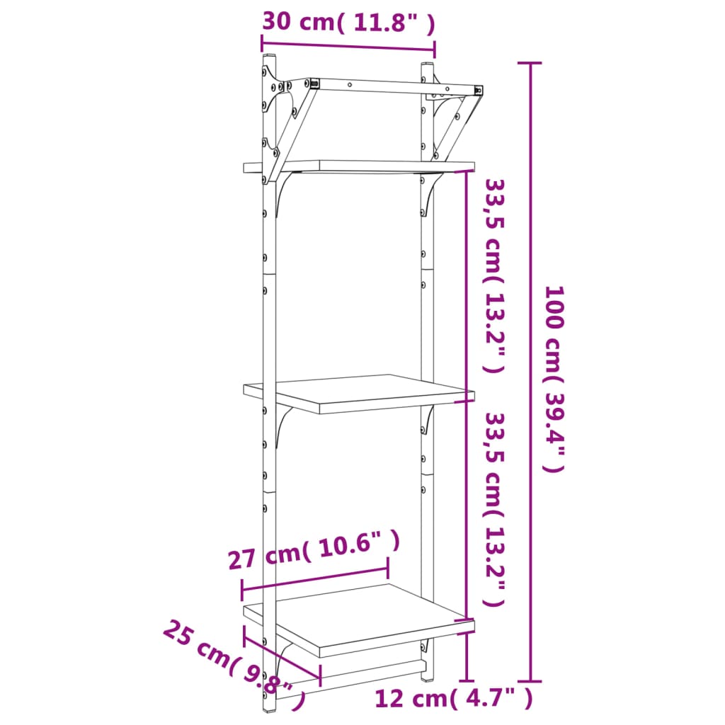 Wandschappen 3-laags met stangen 2 st 30x25x100 cm bruineiken is nu te koop bij PeponiXL, paradijselijk wonen!