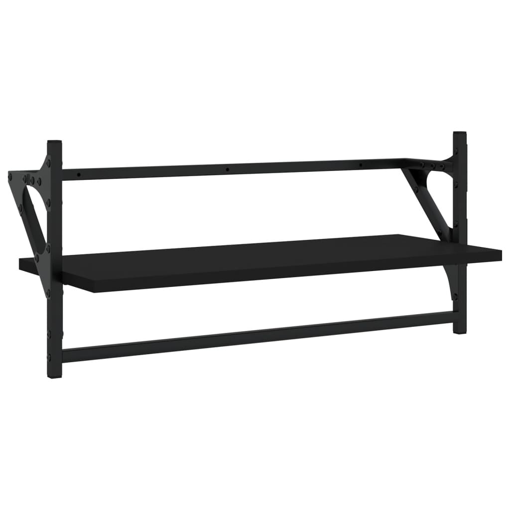 4-delige Wandschappenset met stangen bewerkt hout zwart is nu te koop bij PeponiXL, paradijselijk wonen!